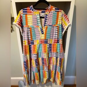 THML multicolor, relaxed fit, perfect spring/summer dress, fringe trimmed sleeve